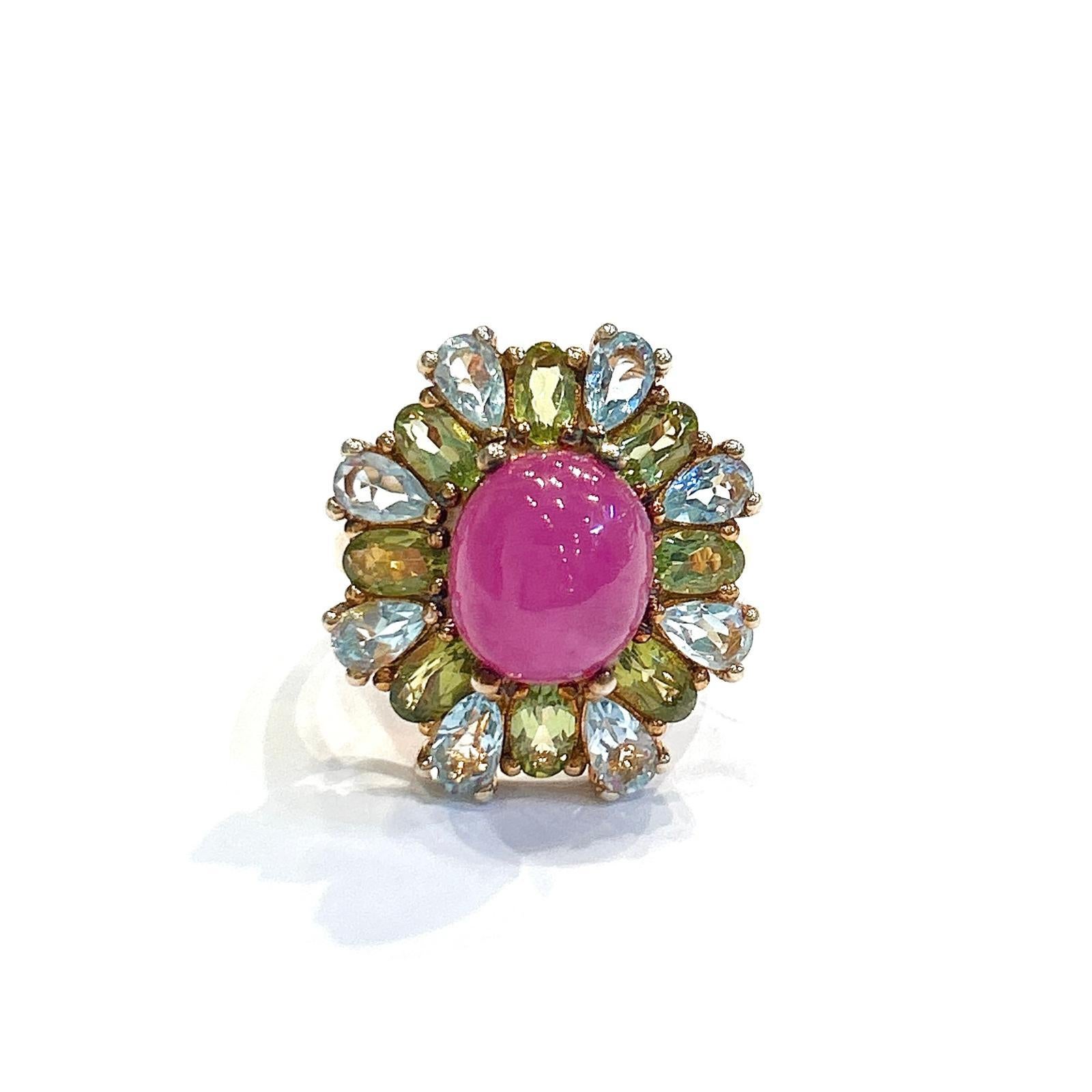 Bochic “Capri” Ruby, Topaz & Peridot Cocktail Ring Set 18K Gold & Silver In New Condition In New York, NY