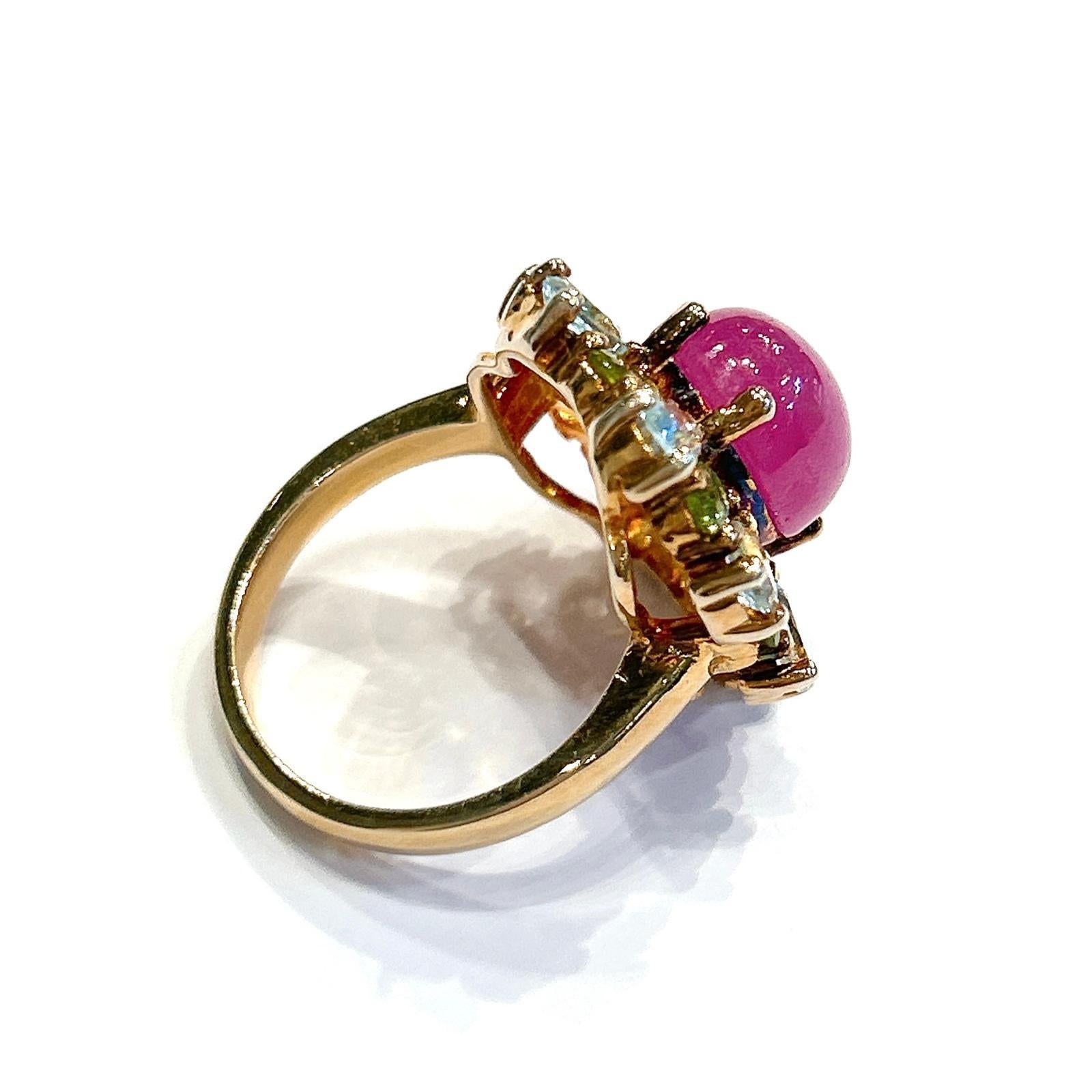 Women's or Men's Bochic “Capri” Ruby, Topaz & Peridot Cocktail Ring Set 18K Gold & Silver