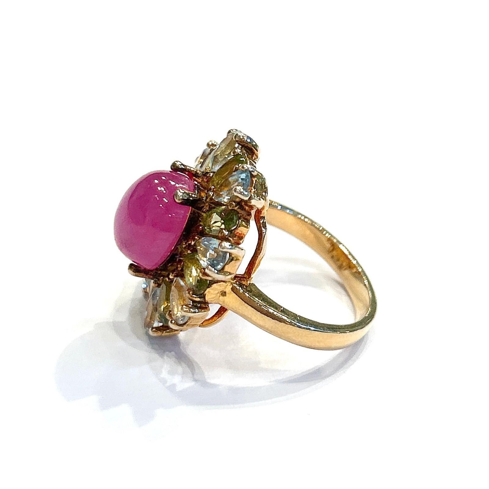 Bochic “Capri” Ruby, Topaz & Peridot Cocktail Ring Set 18K Gold & Silver 2