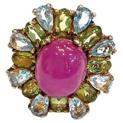 Bochic “Capri” Ruby, Topaz & Peridot Cocktail Ring Set 18K Gold & Silver