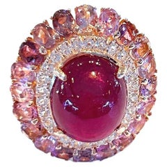 Bochic “Capri” Ruby & Tourmaline Cocktail Ring Set In 18K Gold & Silver 