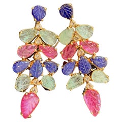 Bochic “Capri” Sapphire, Ruby and Emerald Earrings set in 22K Gold & Silver 