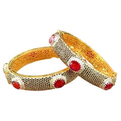 Bochic “Capri” Sapphire, Ruby & Diamond 2 Bangles Set made In 18K Gold & Silver