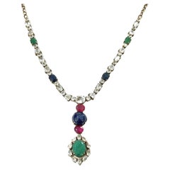 Bochic Capri-Halskette aus 18 Karat Gold und Silber mit Saphiren, Rubinen und Smaragden 