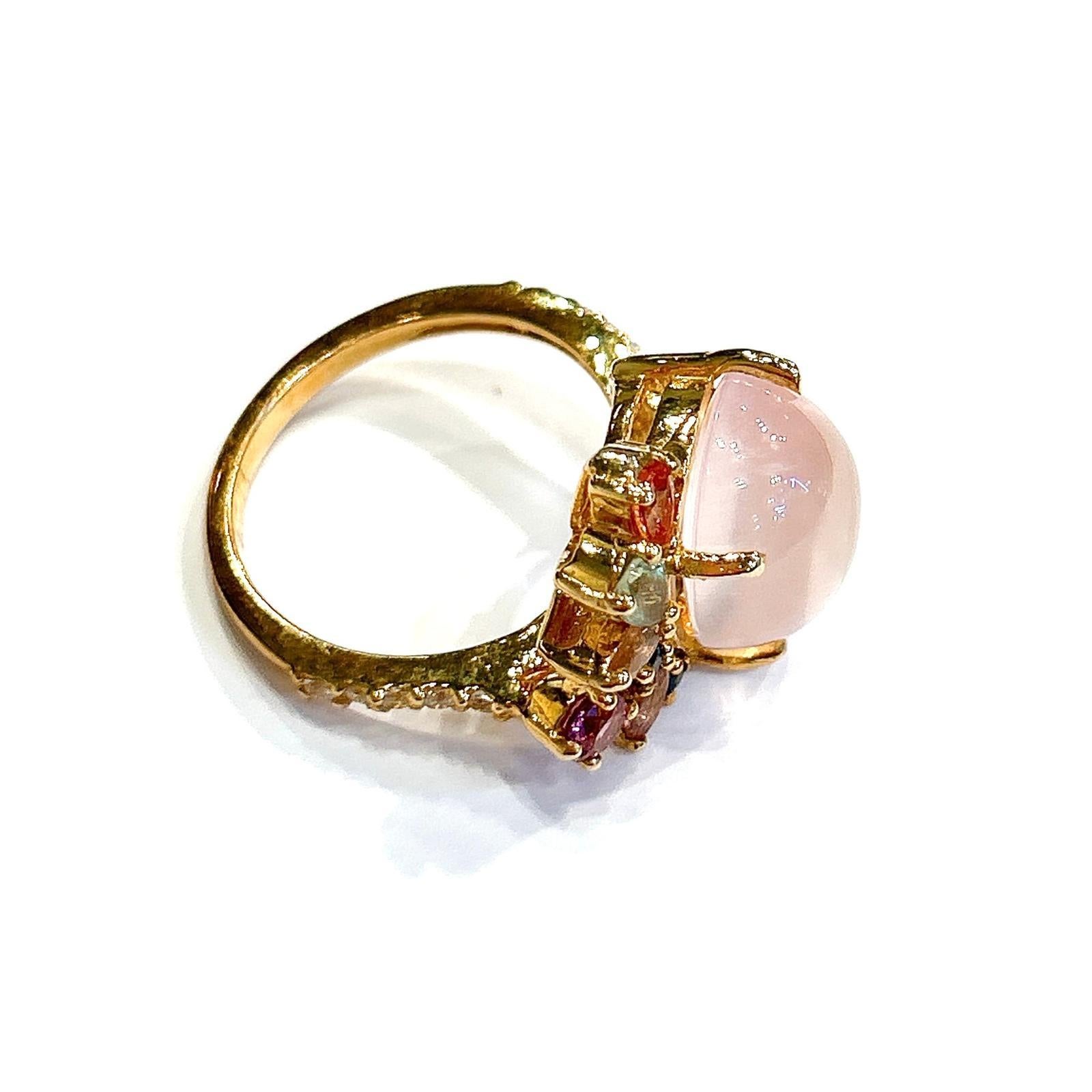 Bochic “Capri” Sapphires, Tourmaline & Pink Quartz Ring Set 18K Gold & Silver For Sale 4