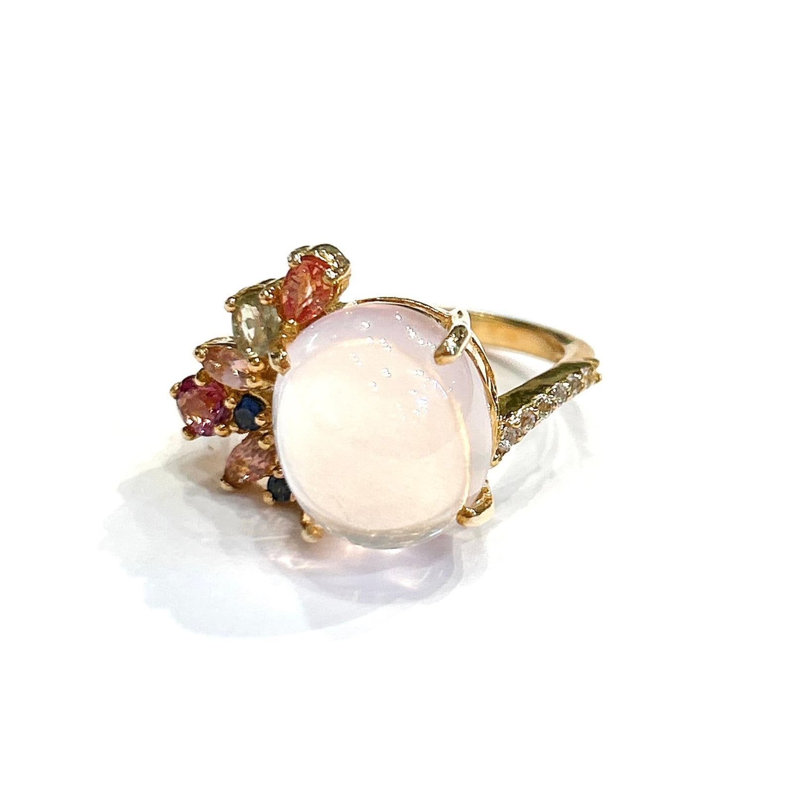 Bochic “Capri” Sapphires, Tourmaline & Pink Quartz Ring Set 18K Gold & Silver For Sale 1