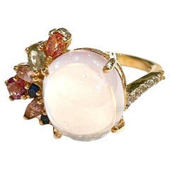 Bochic “Capri” Sapphires, Tourmaline & Pink Quartz Ring Set 18K Gold & Silver