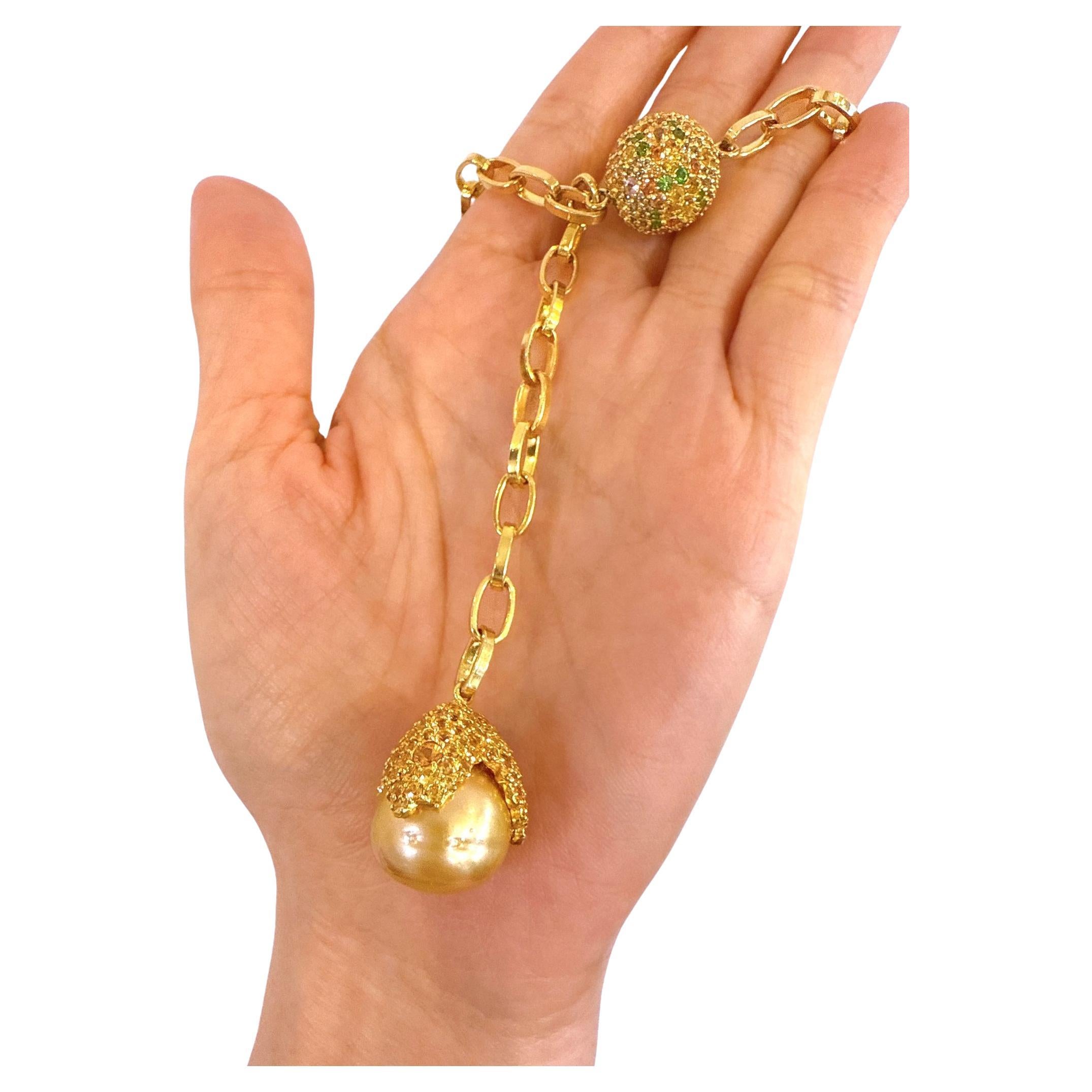 Bochic "Capri", collana di perle dei mari del sud e multi gemme in 18K e A. Silver in vendita