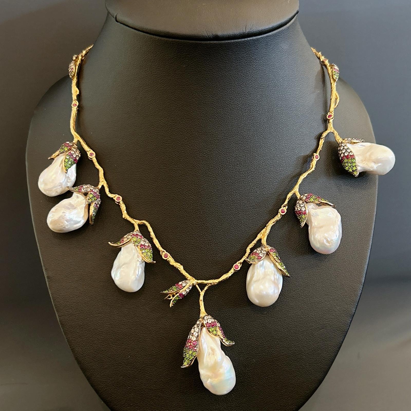 Bochic “Capri” South Sea Pearl, Ruby & Multi Gem Necklace Set in 18K & Silver In New Condition For Sale In New York, NY