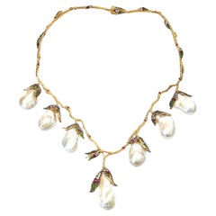 Bochic “Capri” South Sea Pearl, Ruby & Multi Gem Necklace Set in 18K & Silver