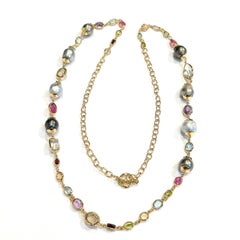 Bochic “Capri” Vintage South Sea Pearls & Multi Gem Necklace 18K Gold & Silver