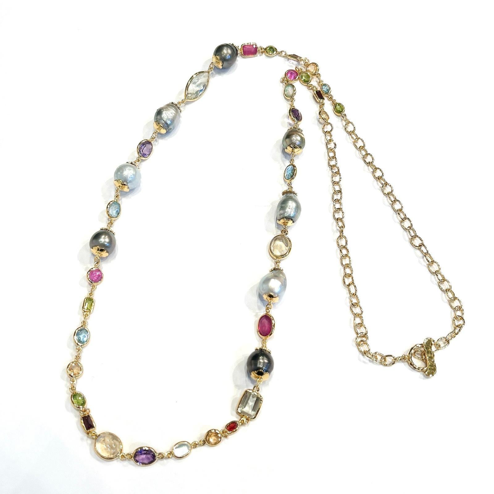 Bochic “Capri” South Sea Pearls & Multi Gem Necklace Set 18K Gold & Silver In New Condition For Sale In New York, NY