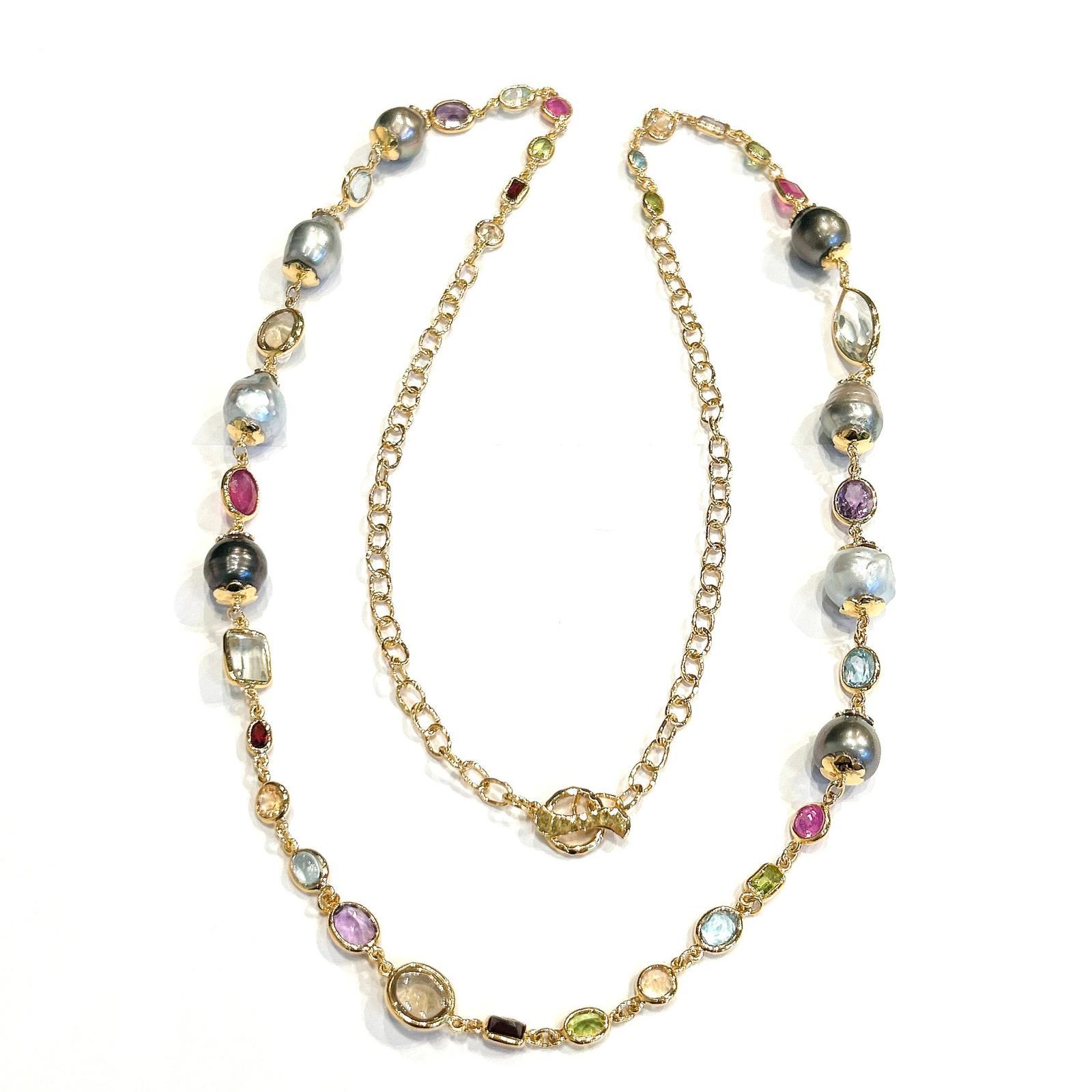 Bochic “Capri” South Sea Pearls & Multi Gem Necklace Set 18K Gold & Silver For Sale 3