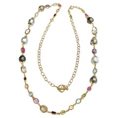 Bochic "Capri" Südsee-Perlen & Multi Edelstein Halskette Set 18K Gold & Silber