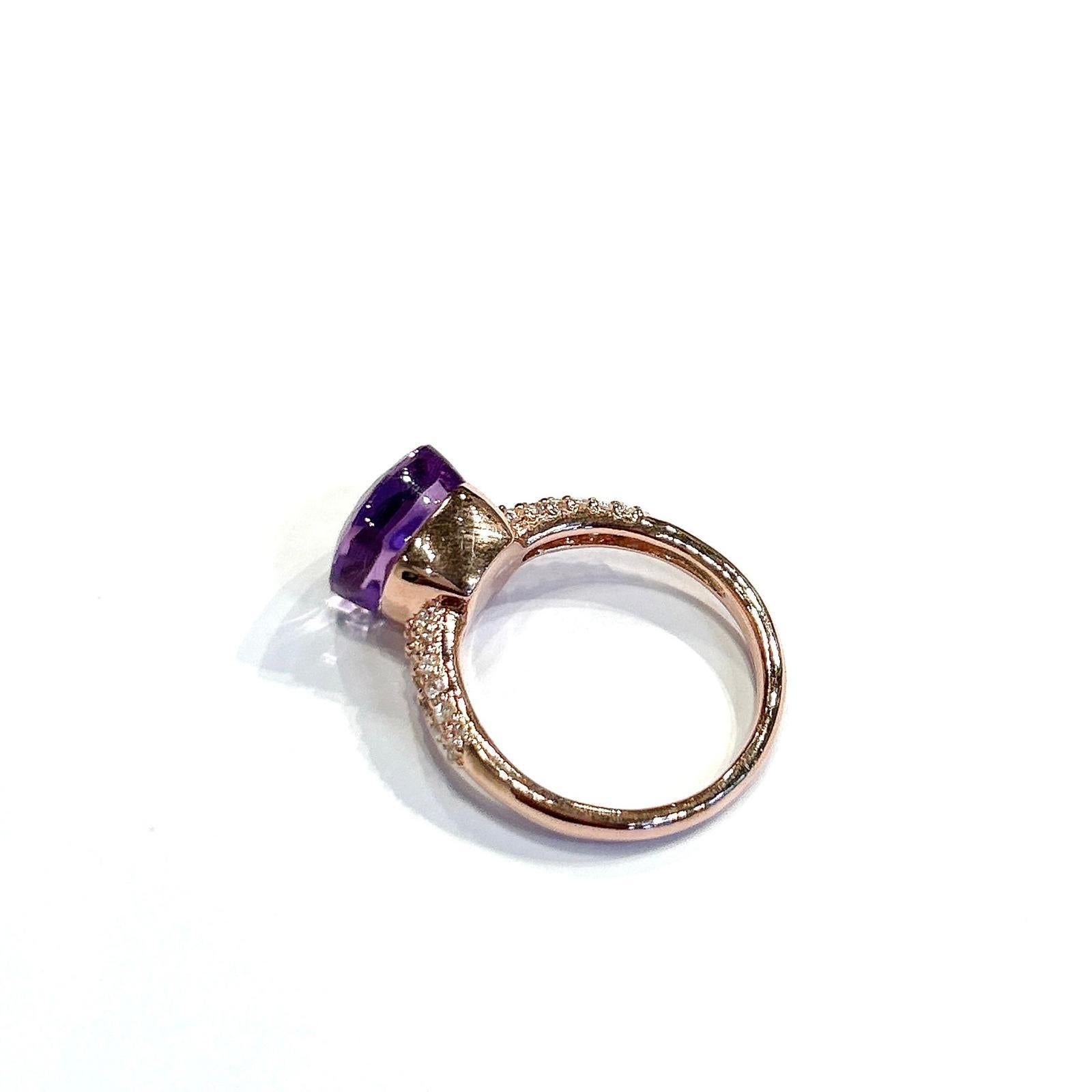 Classical Roman Bochic “Capri” Square Cut Amethyst & Topaz Ring Set In 18K Gold & Silver For Sale
