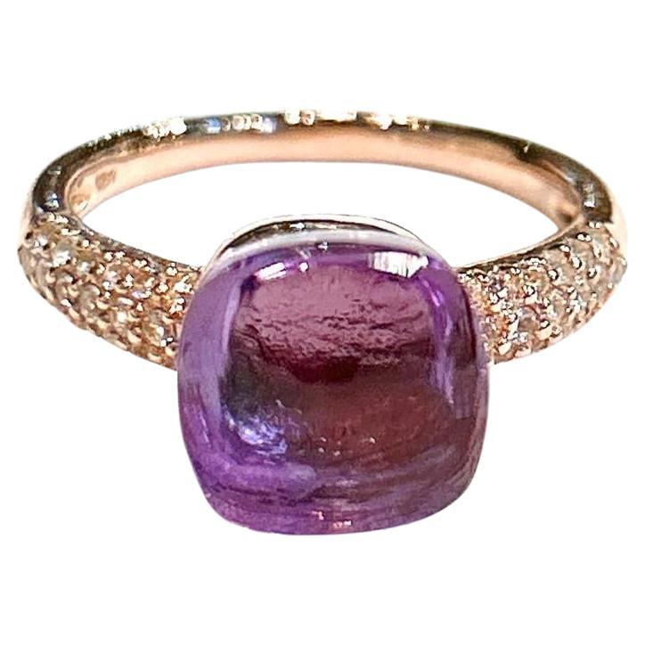 Anillo Bochic "Capri" de amatista de talla cuadrada y topacio engastado en oro de 18 quilates y plata