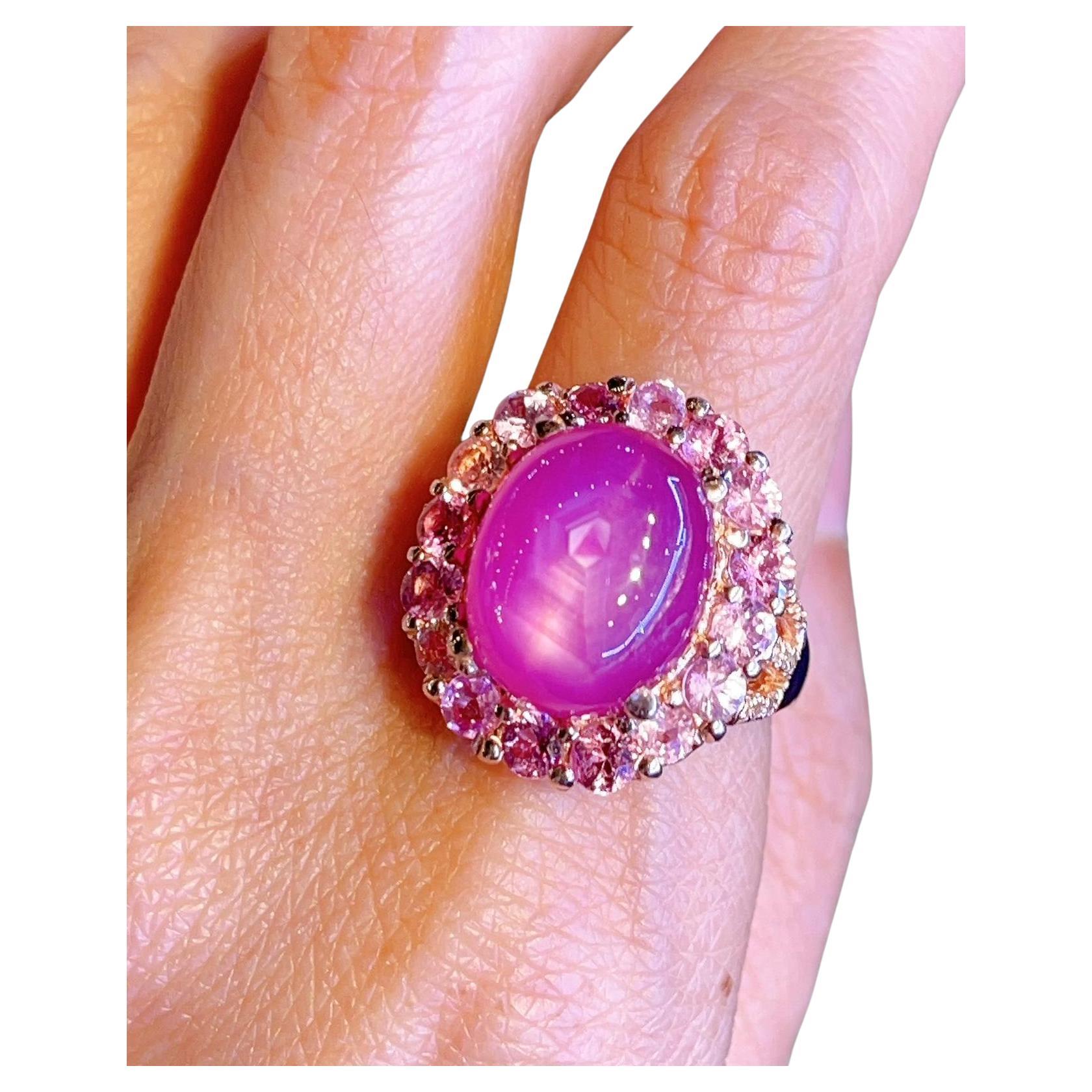 Bochic “Capri” Star Ruby Cocktail Ring with Natural Pink Sapphires For Sale