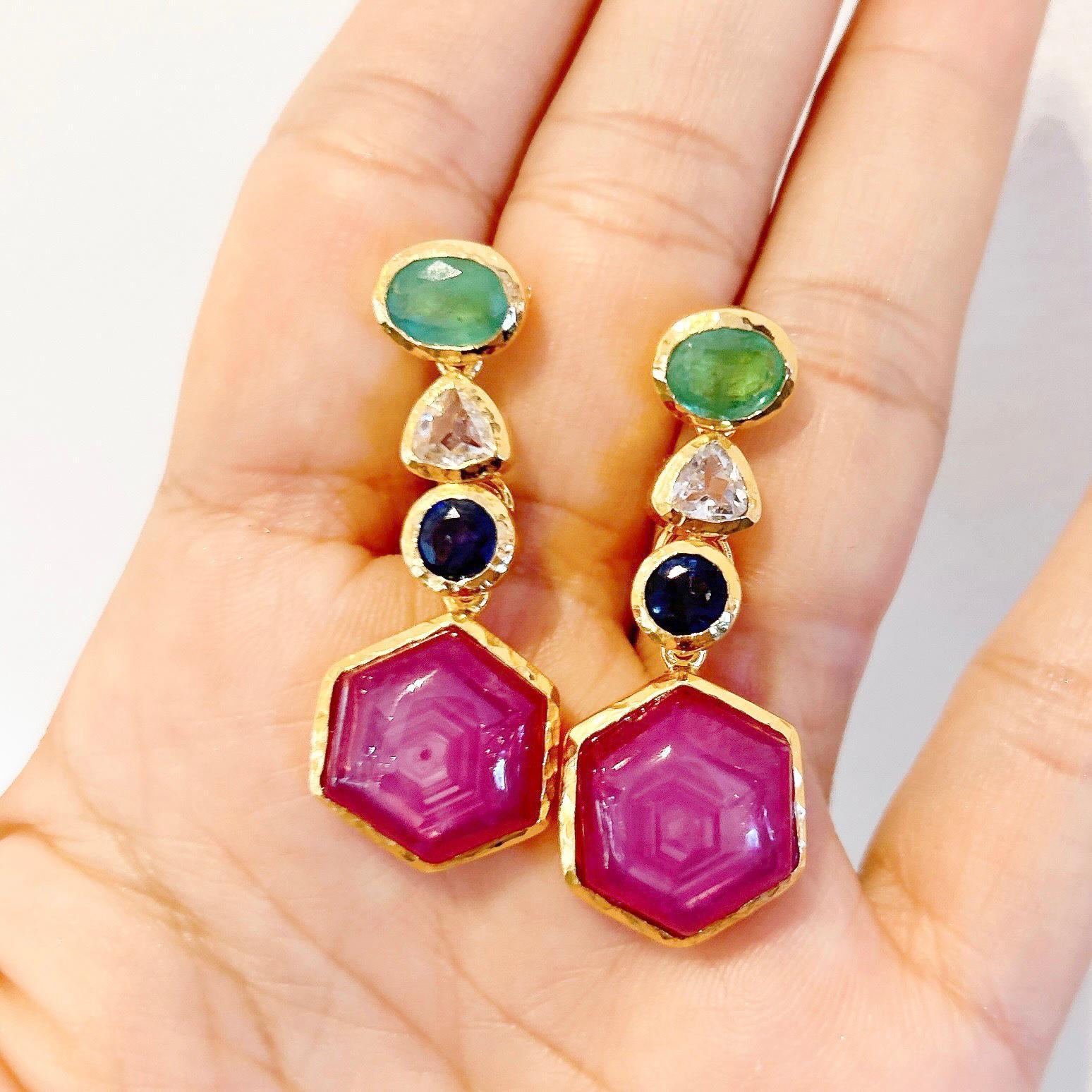 Bochic “Capri” Star Ruby, Emerald, Sapphire Necklace Set in 22k Gold & Silver 1