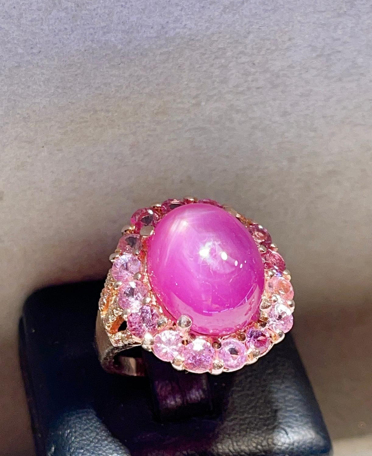 Cabochon Bochic “Capri” Star Ruby Ring with Pink Sapphires set in 22K Gold & Silver