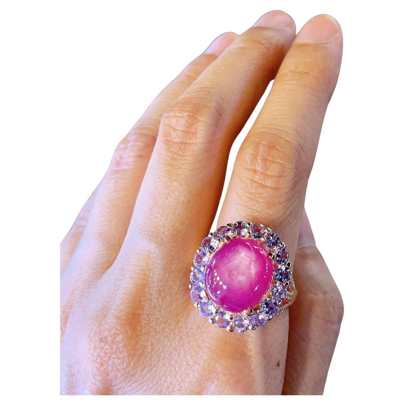 Bochic “Capri” Star Ruby Ring with Purple Tanzanite 
Set in 22 Gold & Silver 
Natural Star Ruby Cabochon - 24 carats 
Natural Purple Tanzanite set all around  - 11 carats 
Round brilliant shape
This Ring is perfect to wear day to night by
Day to
