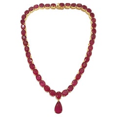 Bochic "Capri" Collana vintage con rubino naturale da 100 carati in oro e argento 18 carati