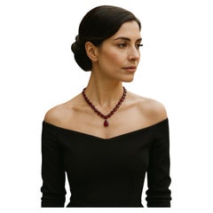 Bochic “Capri” Vintage 100 Carat Plus Of Natural Ruby Necklace Set 18K Gold & Si