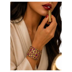 Bochic "Capri" Manchette Vintage 172 Carat Multi Rubis & Emeraude Or 18K & Argent