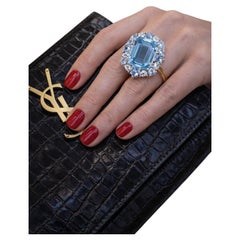 Bochic Capri Vintage 7ct Blauer Topas & Weißer Saphir Ring, 18K Gold