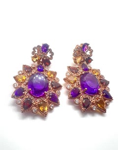 Bochic Capri Vintage 18K Gold & Silver Amethyst and Topaz Earrings