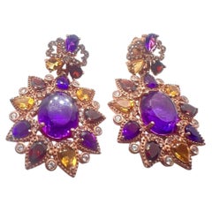 Bochic Capri Vintage 18K Gold & Silver Amethyst and Topaz Earrings