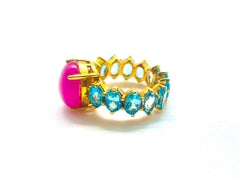 Bochic Capri Vintage 18K Gold & Silver Ruby Blue Topaz Ring, 1999