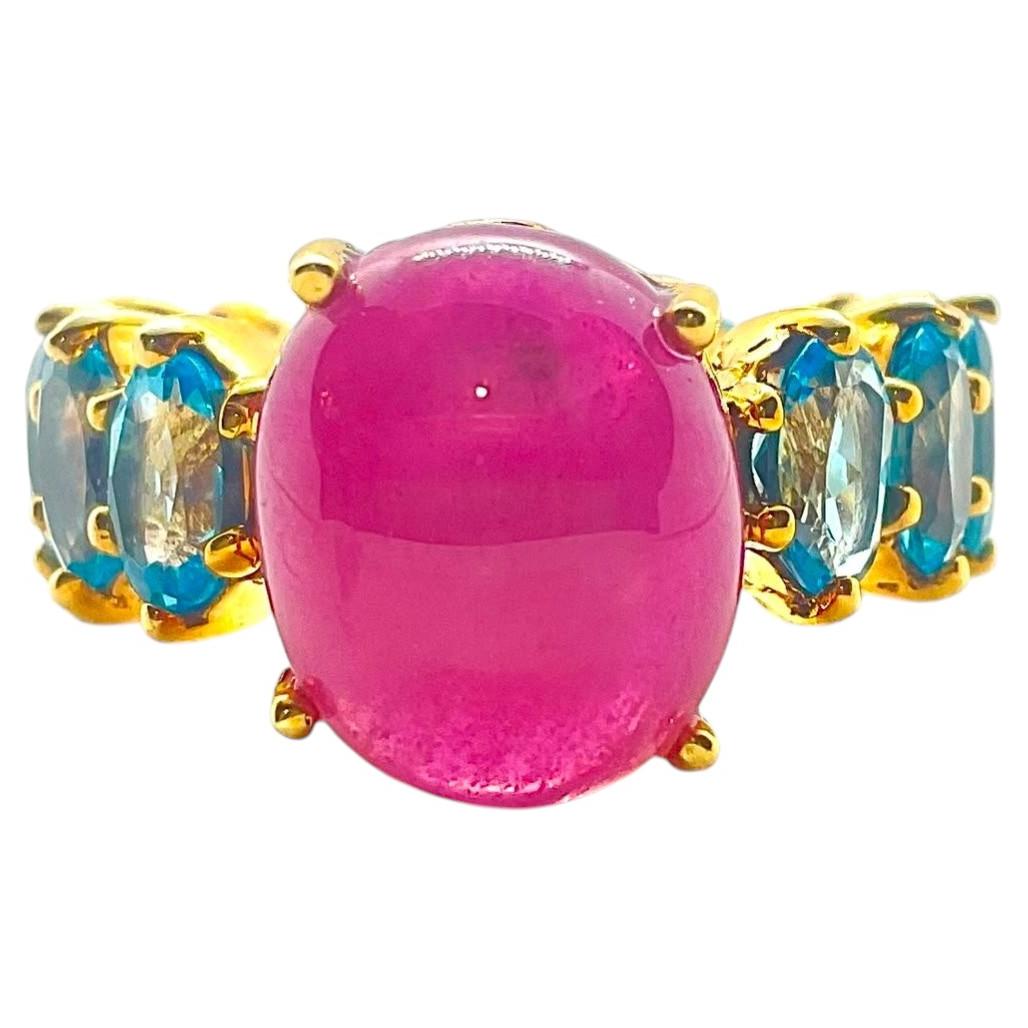 Bochic Capri Vintage 18K Gold & Silver Ruby Blue Topaz Ring, 1999