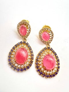 Boucles d'oreilles en or 18 carats saphir bleu et rubis Vintage Capri 20ct