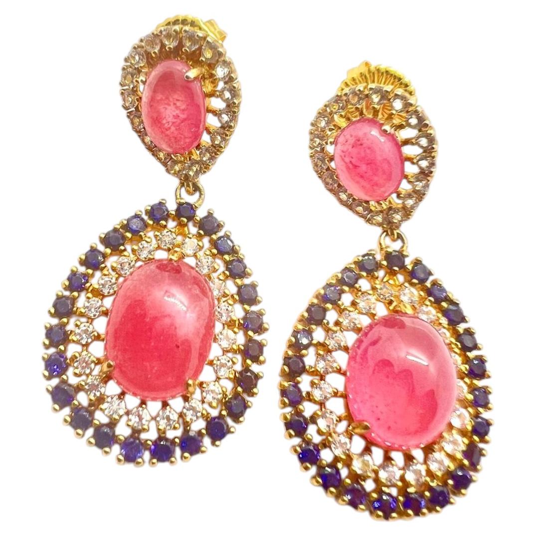 Bochic Capri Vintage 20ct Blue Sapphire & Ruby Earrings in 18K Gold