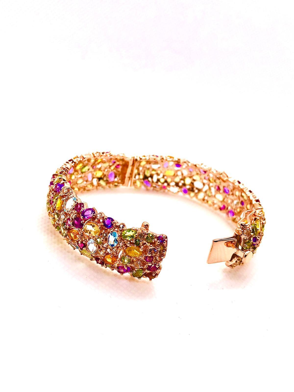 Bochic “Capri” Vintage Amethyst, Aquamarine & Citrine Bangle Set In 18K Gold & S For Sale 4
