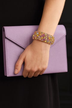 Bochic “Capri” Vintage Amethyst, Aquamarine & Citrine Bangle Set In 18K Gold & S