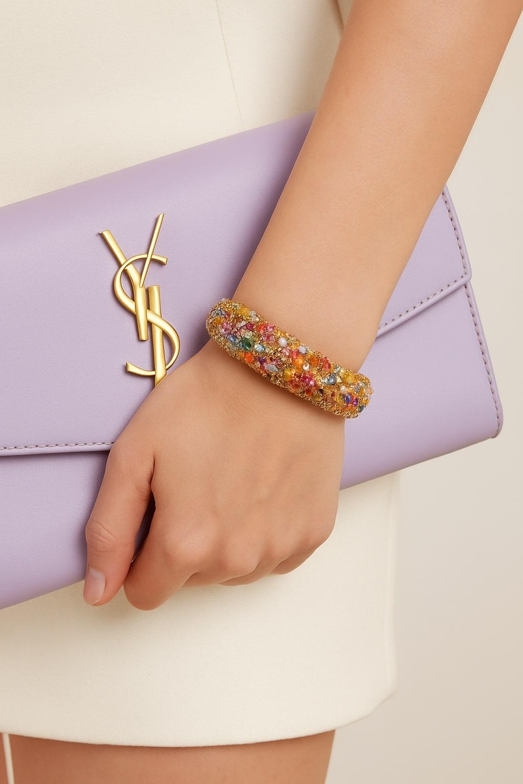 Women's or Men's Bochic “Capri” Vintage Amethyst, Aquamarine & Citrine Bangle Set In 18K Gold & S For Sale
