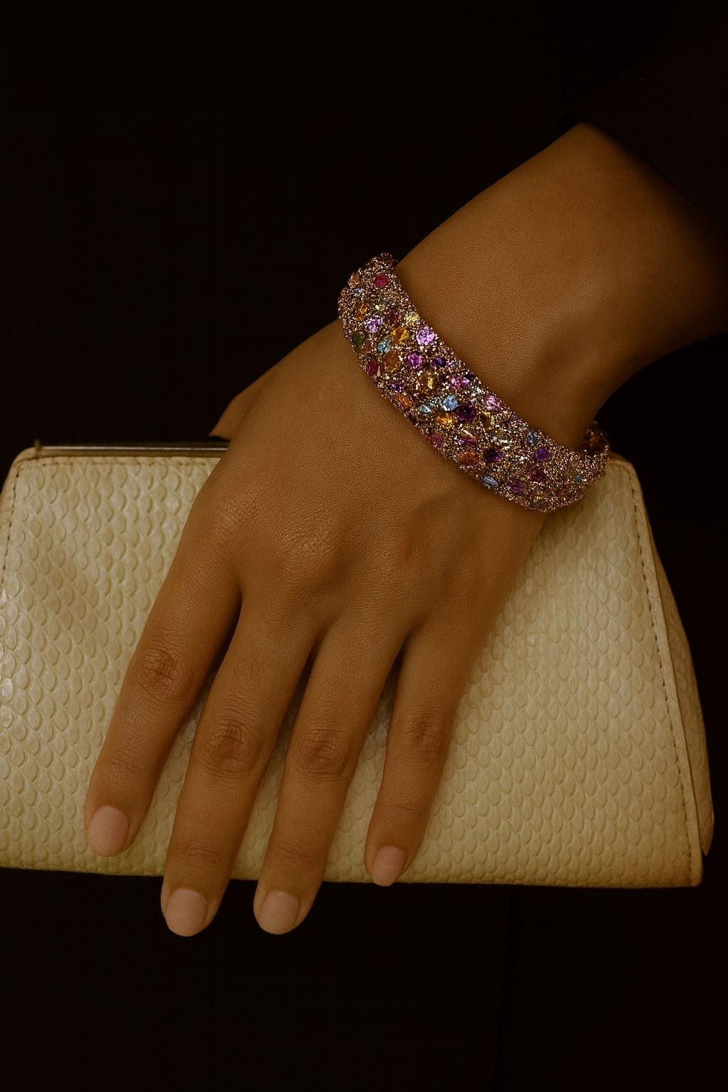 Bochic “Capri” Vintage Amethyst, Aquamarine & Citrine Bangle Set In 18K Gold & S For Sale 1