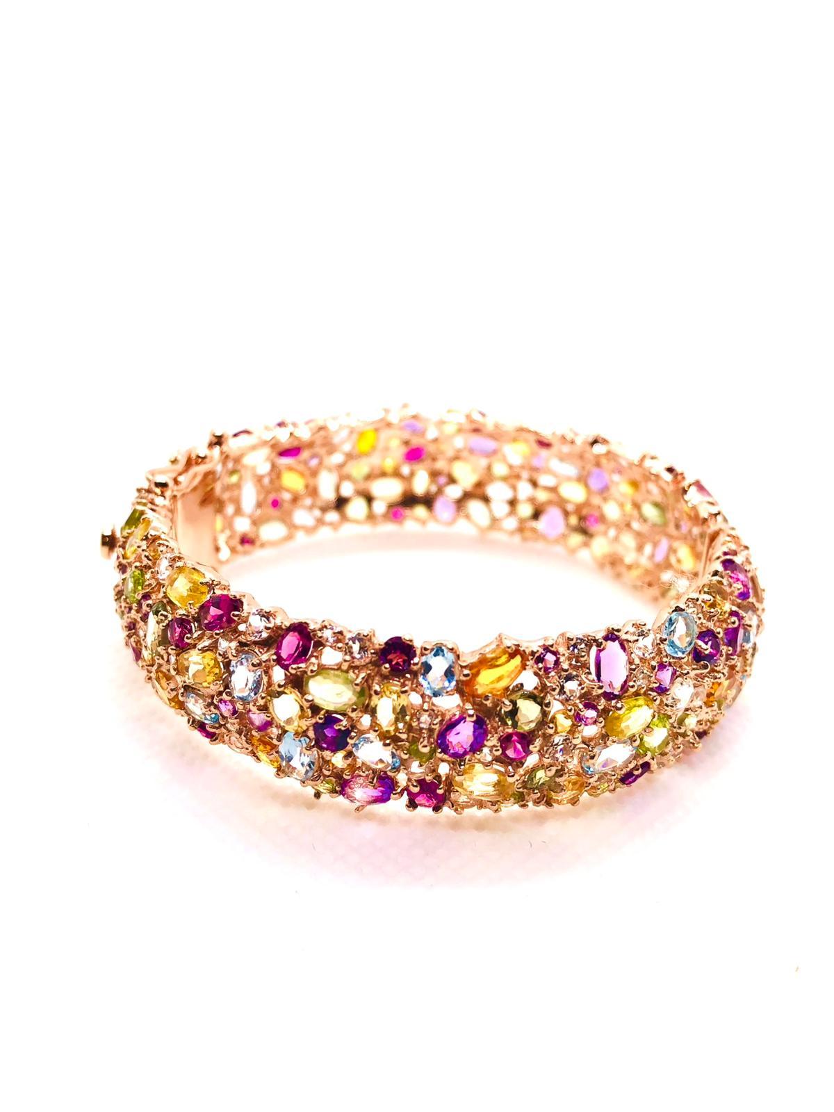 Bochic “Capri” Vintage Amethyst, Aquamarine & Citrine Bangle Set In 18K Gold & S For Sale 2