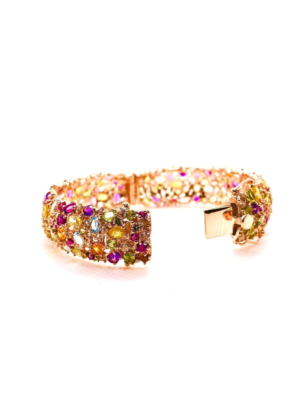 Bochic “Capri” Vintage Amethyst, Aquamarine & Citrine Bangle Set In 18K Gold & S For Sale 3