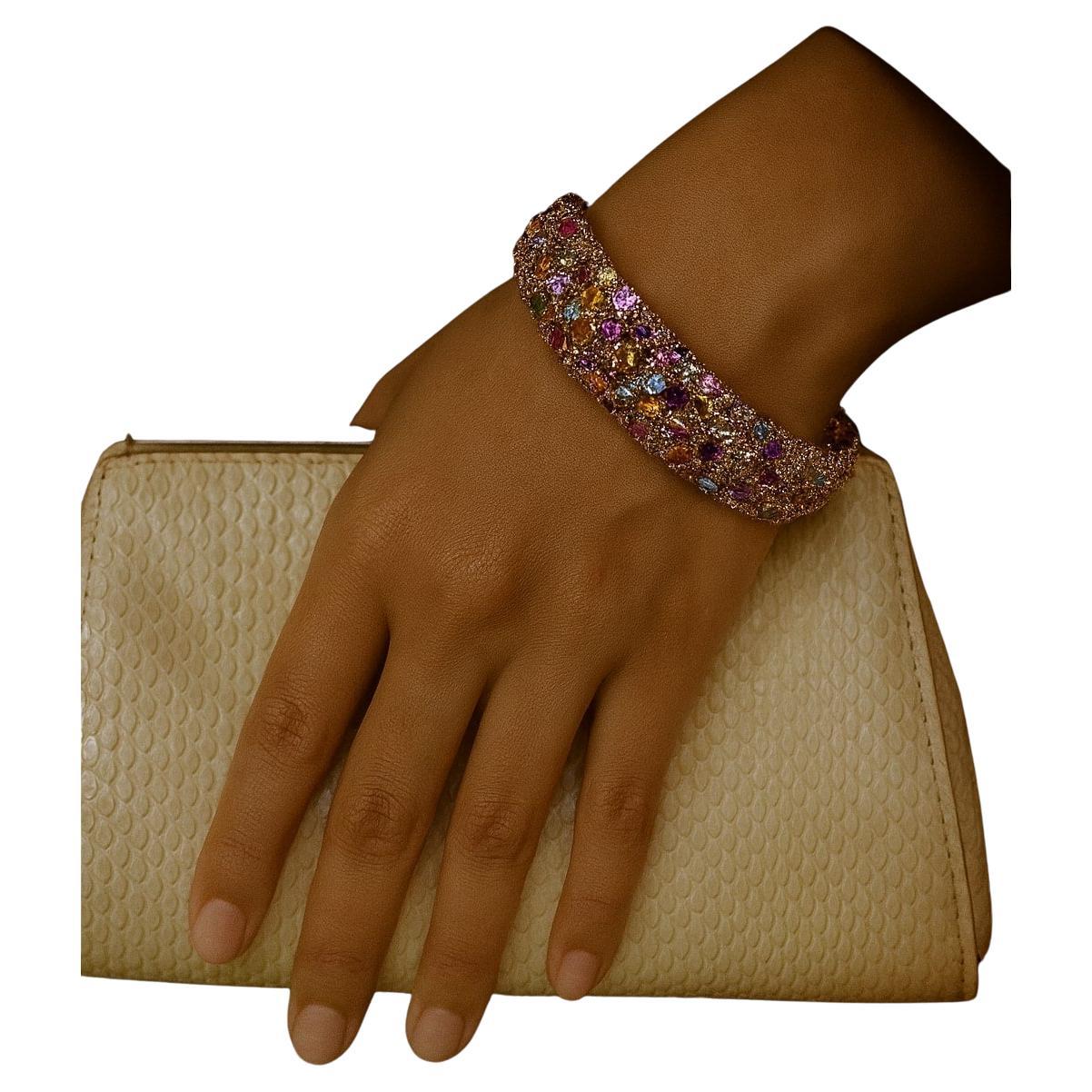 Bochic “Capri” Vintage Amethyst, Aquamarine 
Citrine Bangle Set In 18K Gold 
S