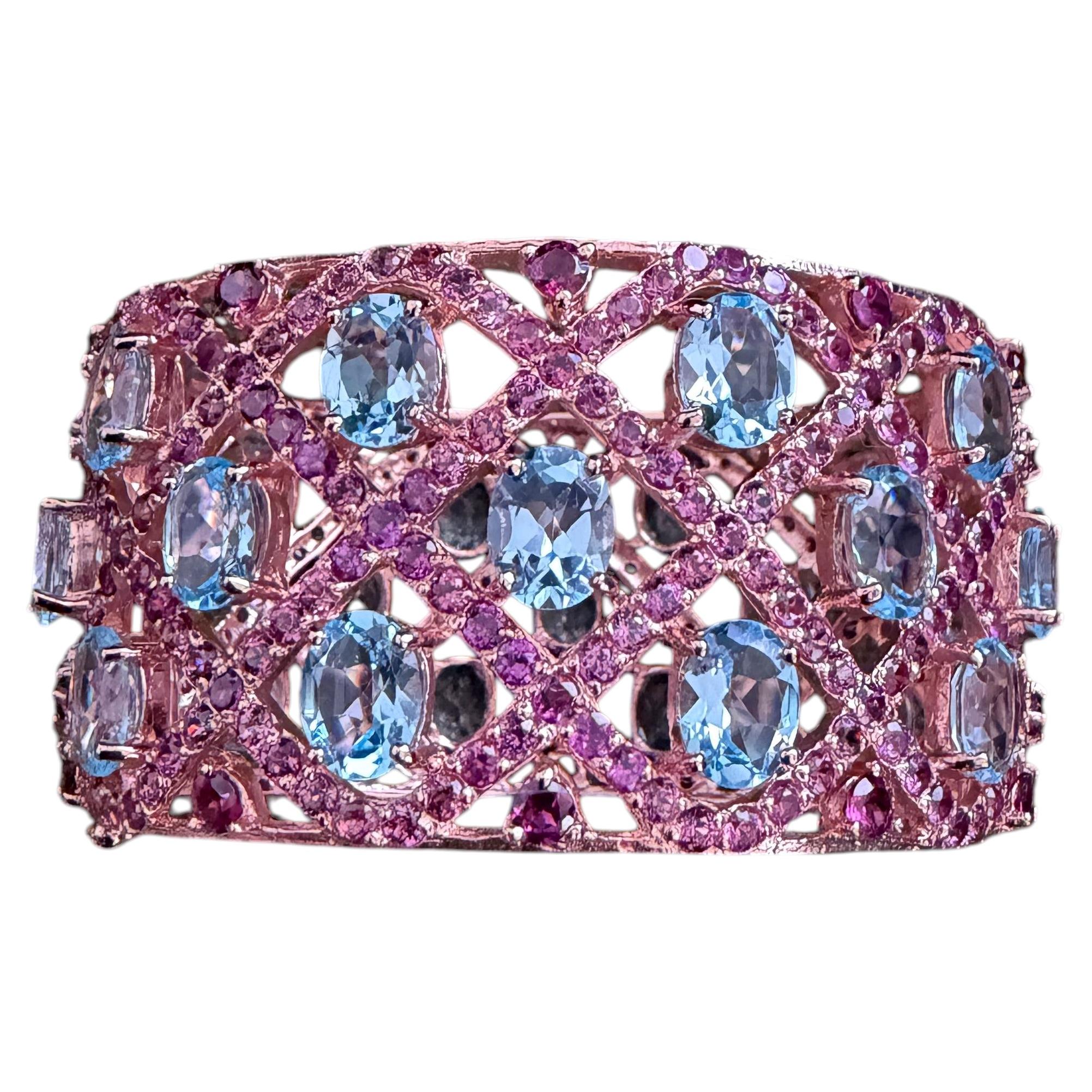 Bochic “Capri” Vintage Amethyst & Blue Topaz Cuff - 18K Gold & Silver