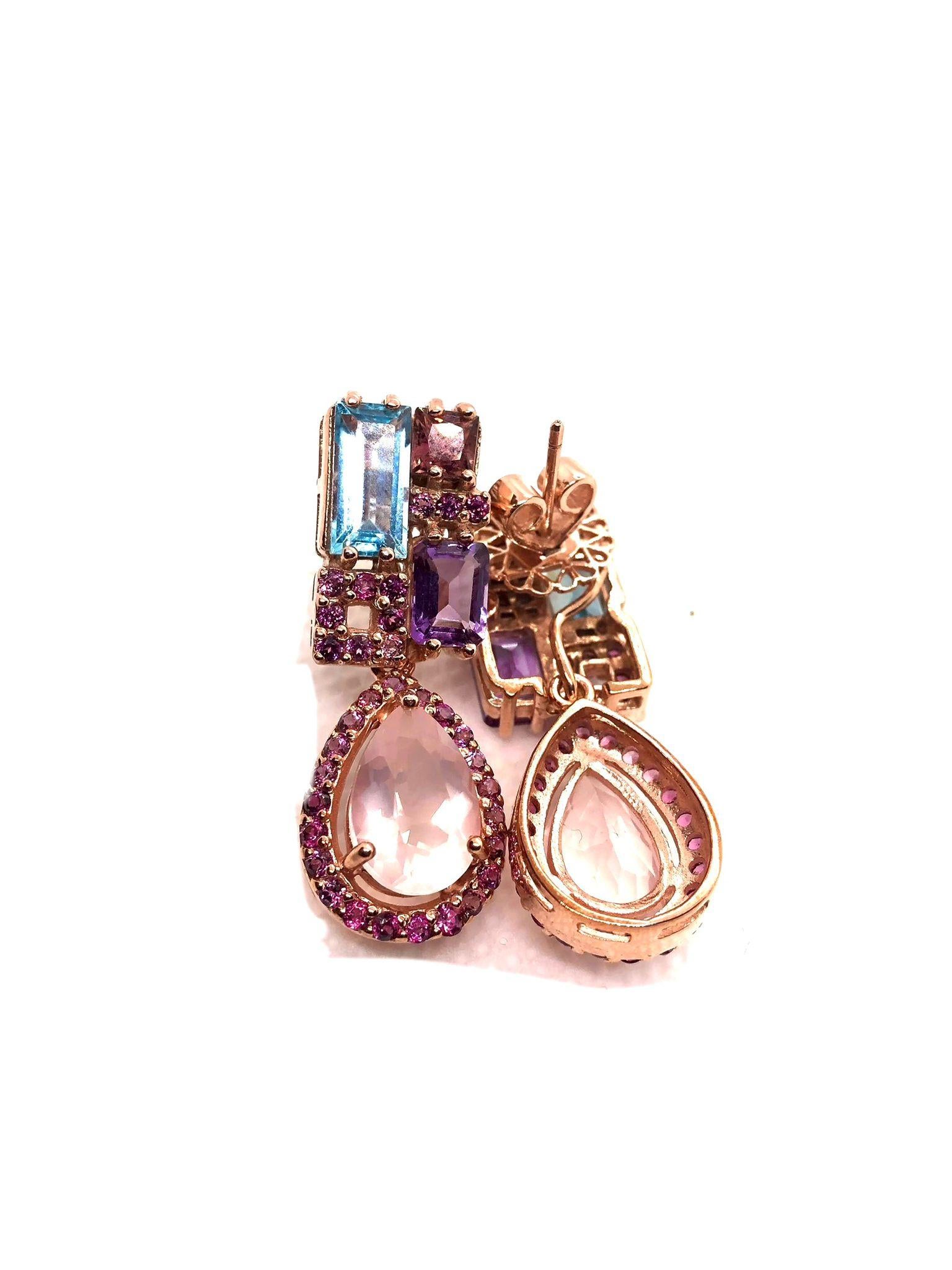 Bochic “Capri” Vintage Amethyst & Blue Topaz Earrings Set In 18K Gold & Silver For Sale 1