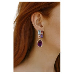 Bochic “Capri” Vintage Amethyst & Blue Topaz Earrings Set In 18K Gold & Silver