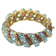 Bochic “Capri” Vintage Amethyst & Blue Topaz Gem & Cuff Set In 18K Gold & Silver