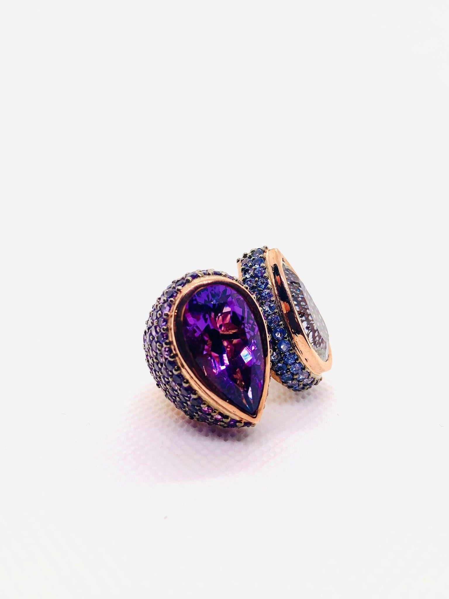 Anello vintage di ametista e topazio blu di Bochic 