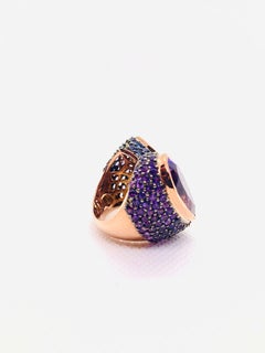 Anello vintage di ametista e topazio blu di Bochic "Capri" in oro e argento 18 carati