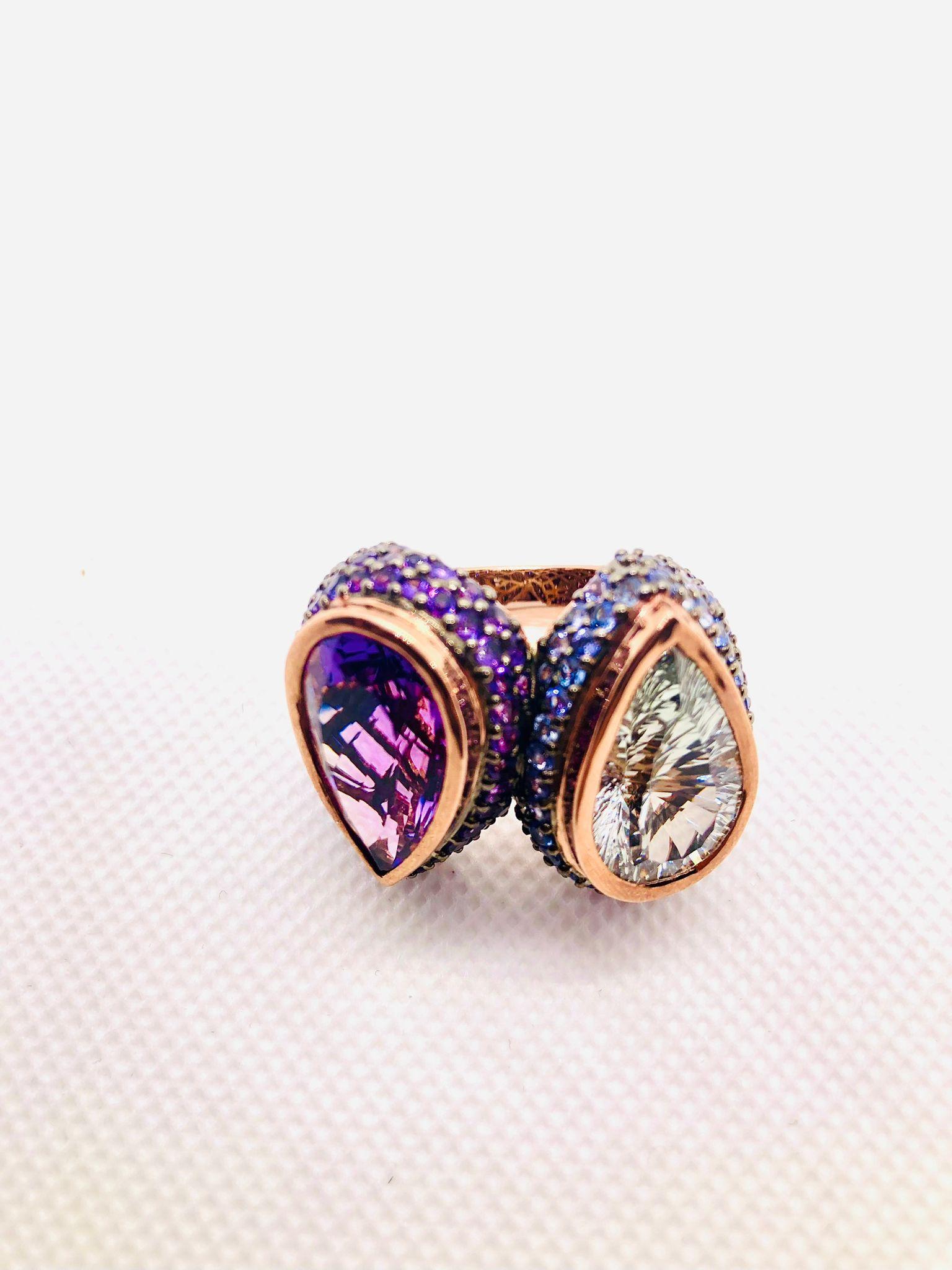Anello vintage di ametista e topazio blu di Bochic 