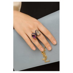 Anello vintage di ametista e topazio blu di Bochic "Capri" in oro e argento 18 carati