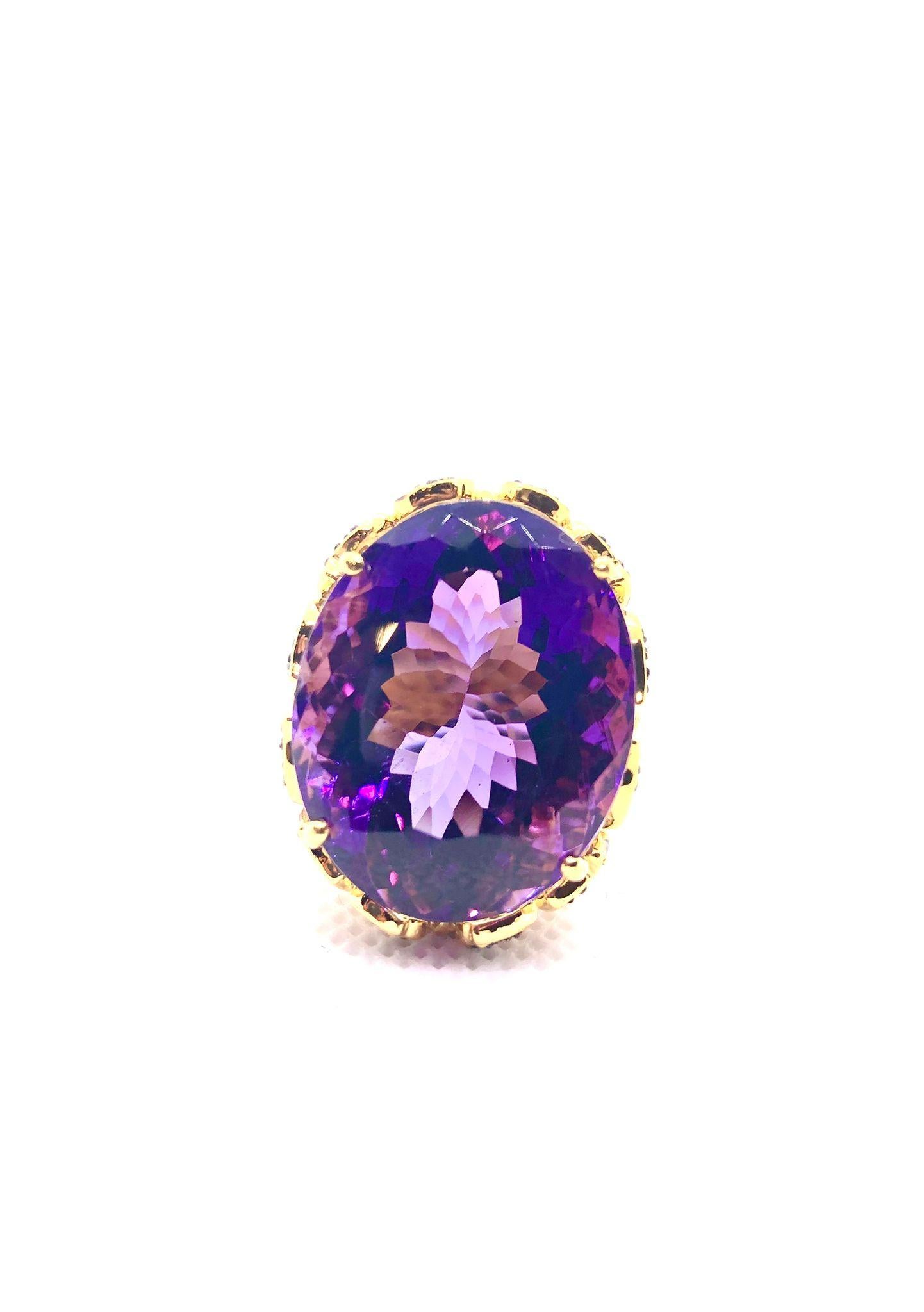 Anello vintage con ametista e diamanti in oro e argento 18 carati Bochic 